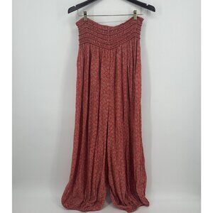 Free People Balloon Leg Harem Pants Size Large Orange Lagenlook Boho Baggy